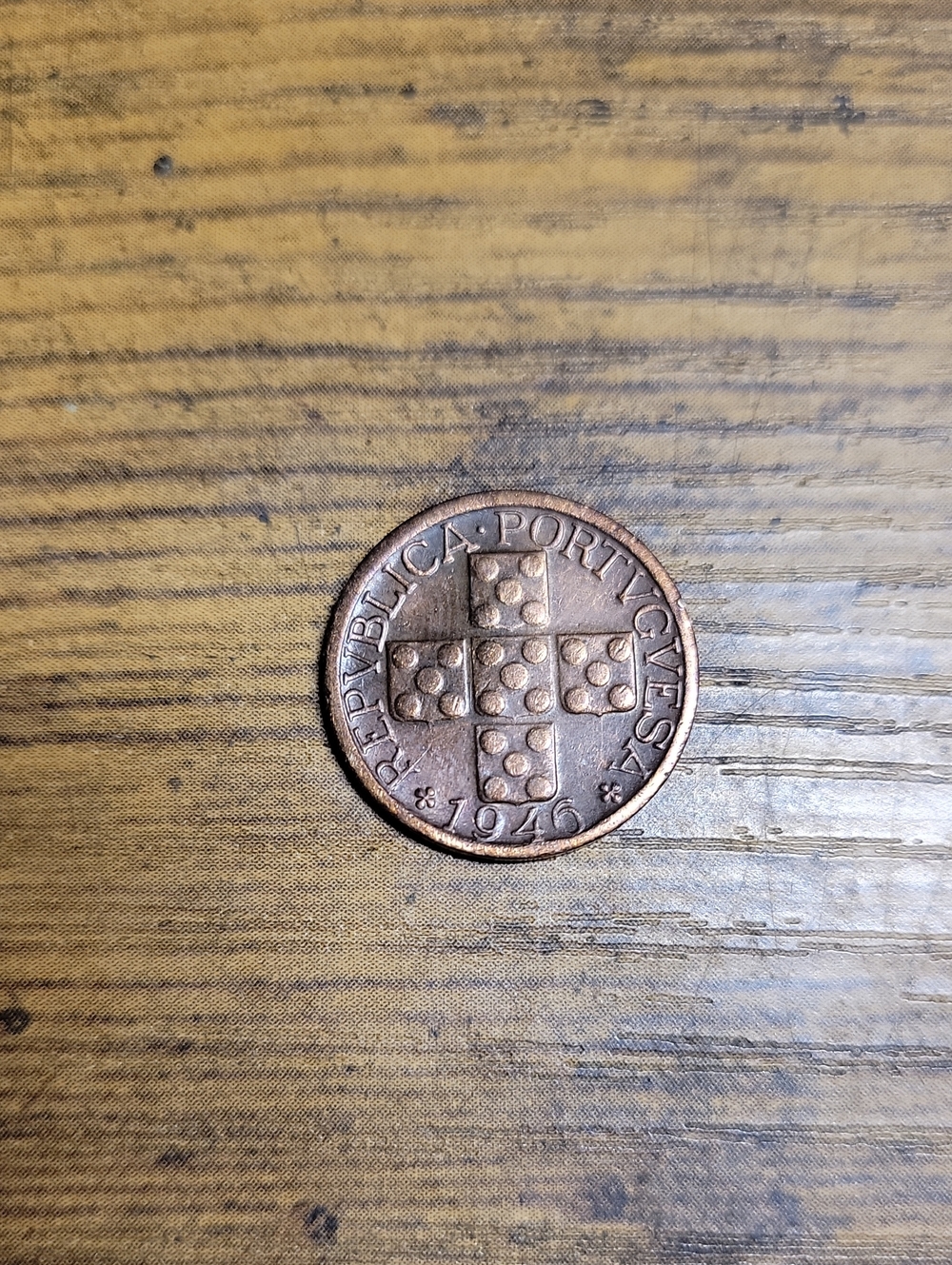 Vintage 1946 Portuguese Copper Coin - Brown